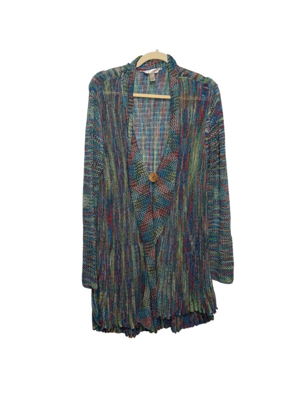 Krazy Kat Multicolor Open Front Knit Cardigan With Button Detail XL Women’s
